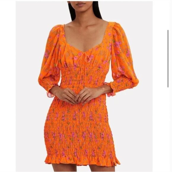 For Love & Lemons Peony Floral Smocked Mini Dress - Picture 1 of 6